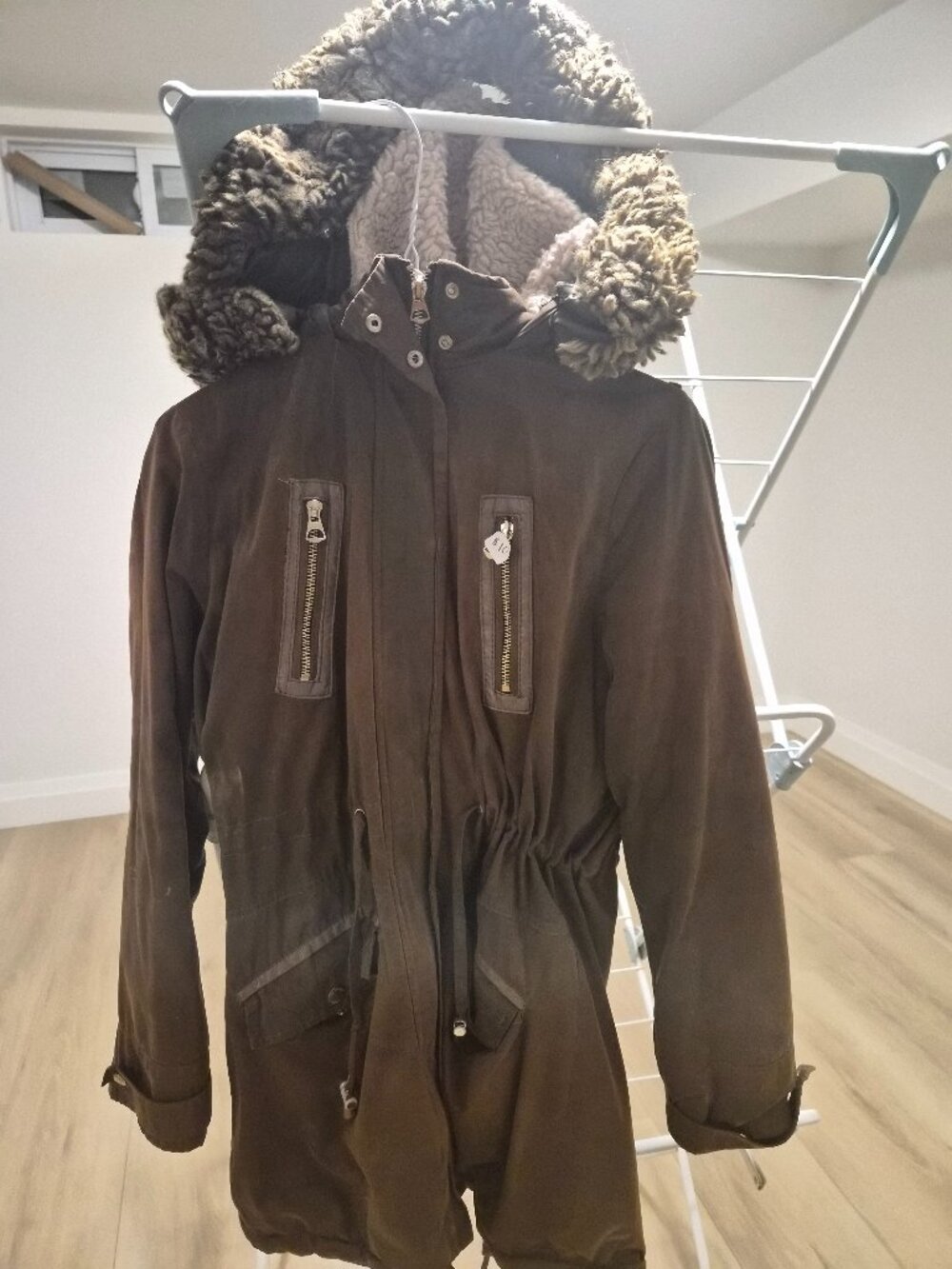 Olive green Faux Fur Hooded Winter Parka